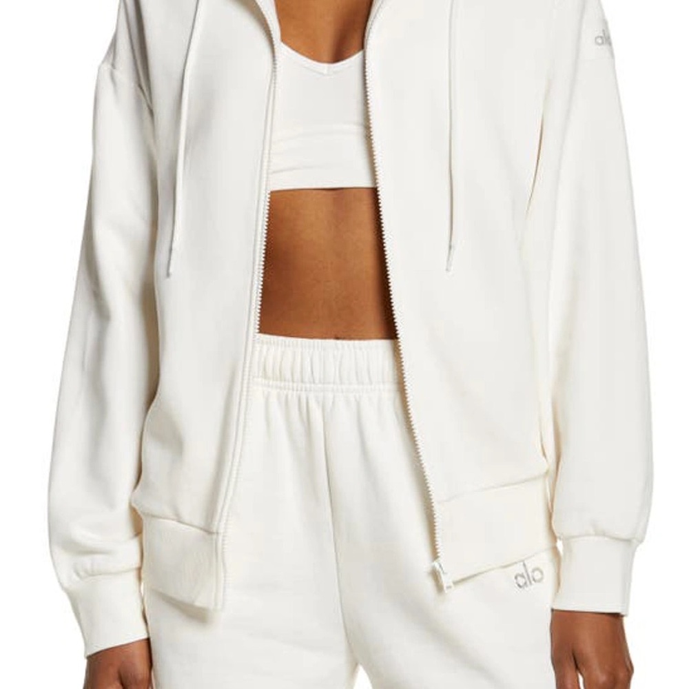 Alo Yoga Hype Full Zip Hoodie In Ivory $108 Retail Sold Out